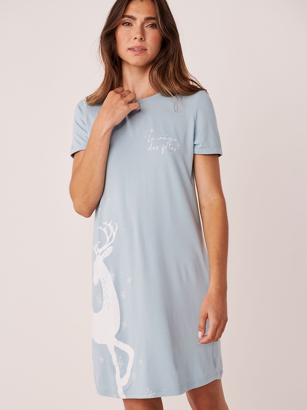 

La Vie en Rose Blue Printed Nightdress