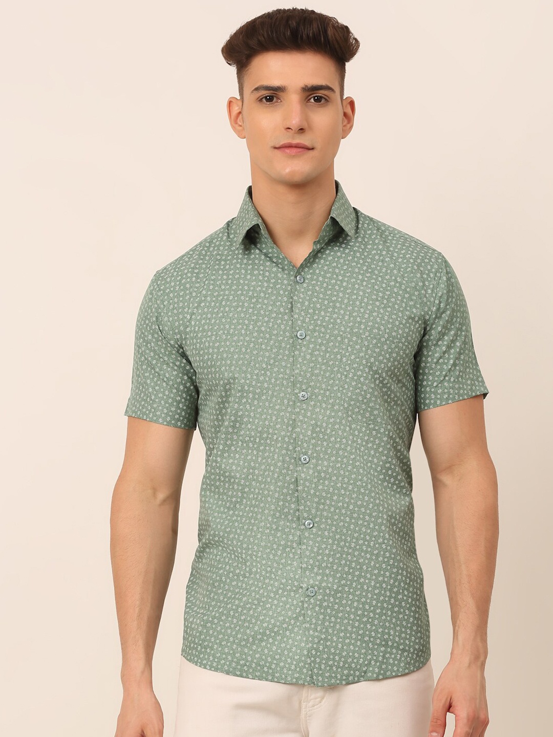 

JAINISH Men Green Classic Printed Micro Ditsy Casual Shirt