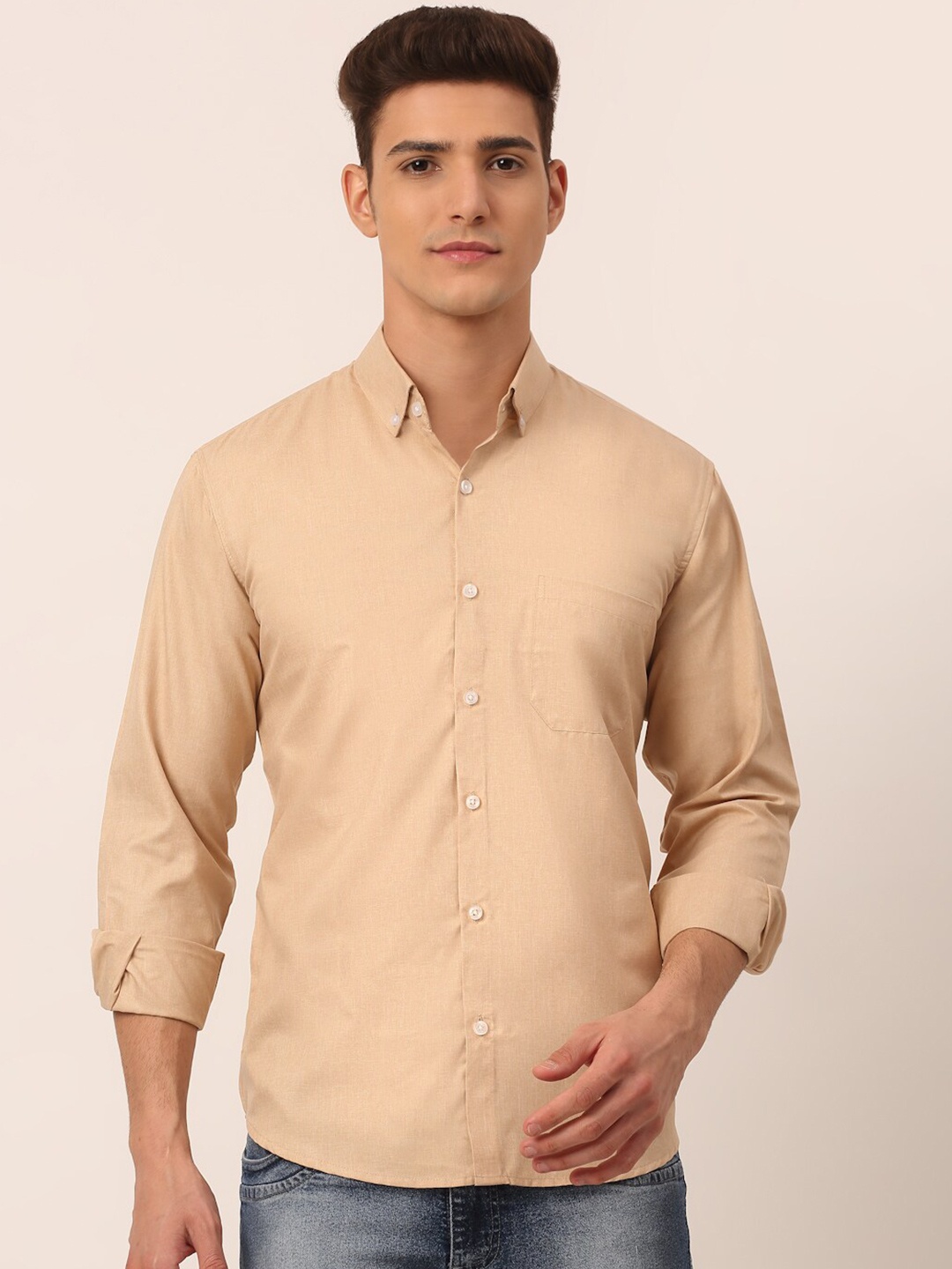 

JAINISH Men Beige Classic Pure Cotton Casual Shirt
