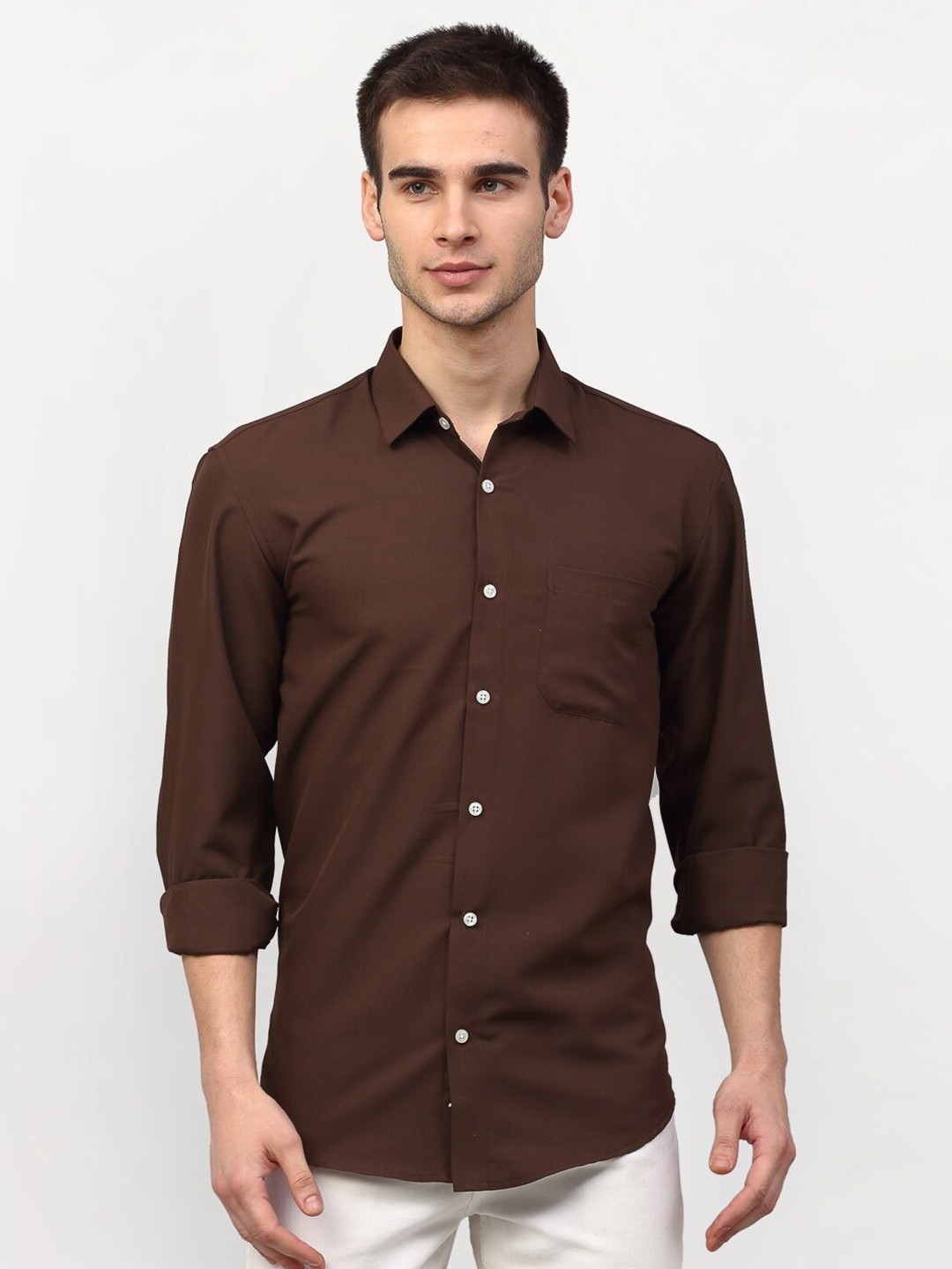 

JAINISH Men Coffee Brown Pure Cotton Classic Casual Shirt