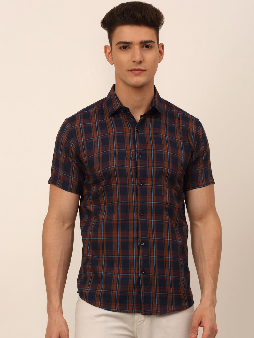 

JAINISH Men Classic Pure Cotton Tartan Checks Casual Shirt, Orange
