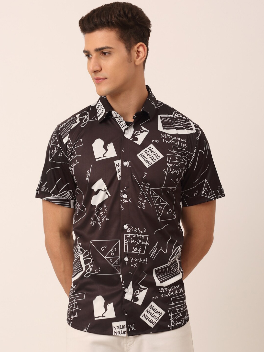 

JAINISH Classic Printed Typography Casual Shirt, Brown
