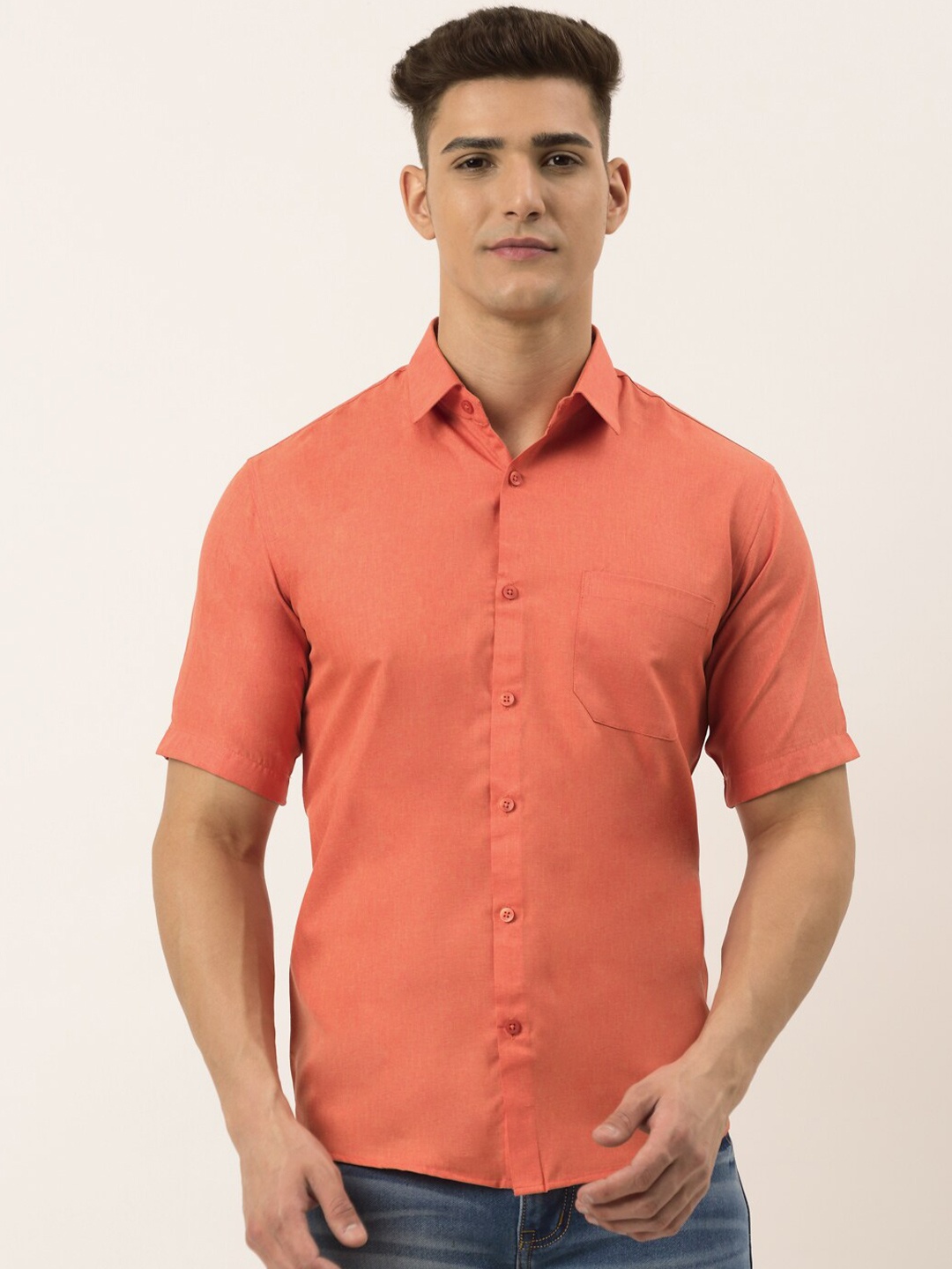 

JAINISH Men Peach-Coloured Classic Pure Cotton Casual Shirt