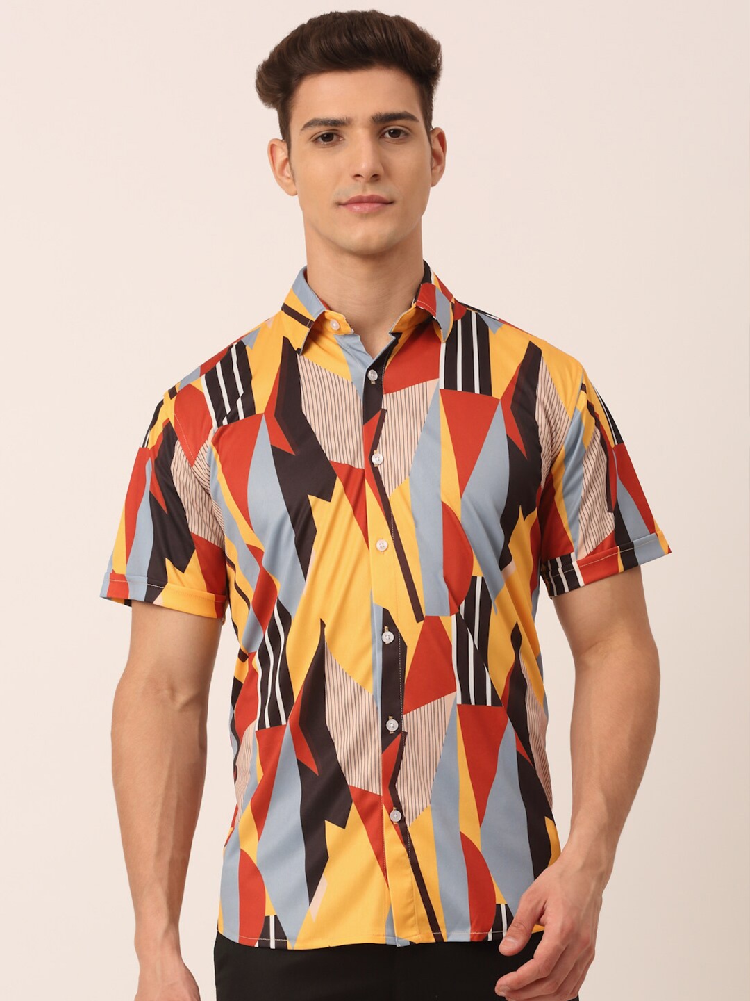 

JAINISH Men Yellow & Red Geometric Printed Classic Printed Casual Shirt