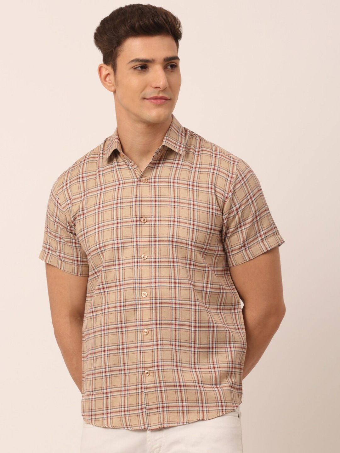 

JAINISH Men Standard Tartan Checked Pure Cotton Casual Shirt, Brown