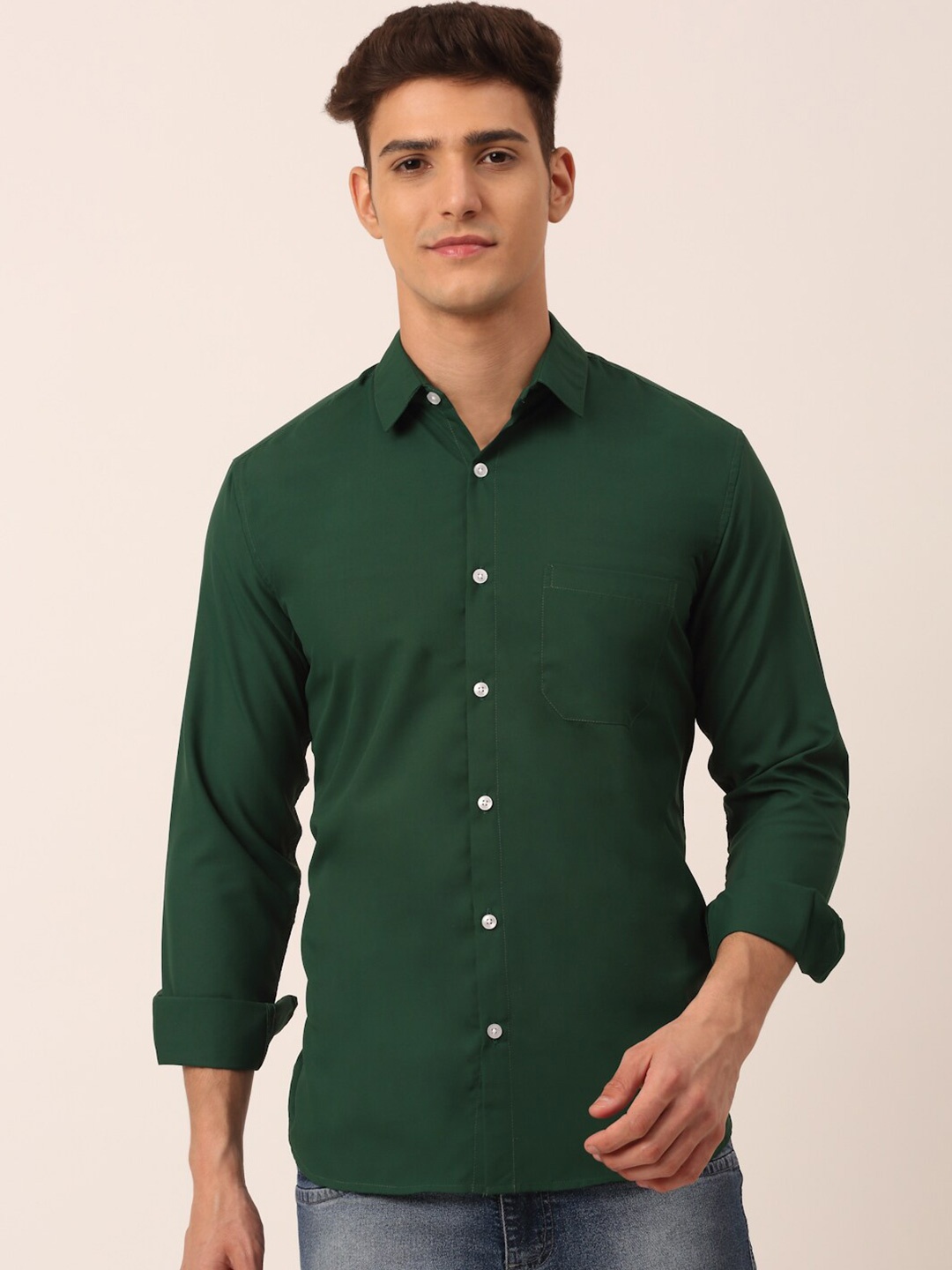 

JAINISH Men Green Standard Pure Cotton Casual Shirt