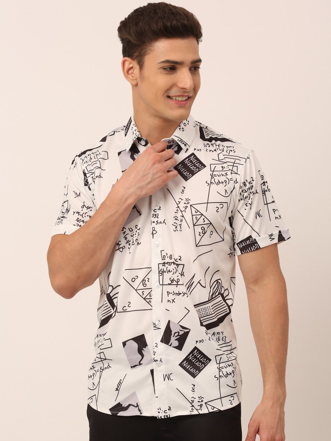 

JAINISH Men Classic Slim Fit Printed Casual Shirt, White