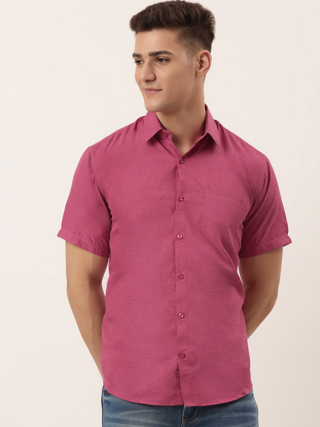 

JAINISH Men Pink Pure Cotton Classic Casual Shirt