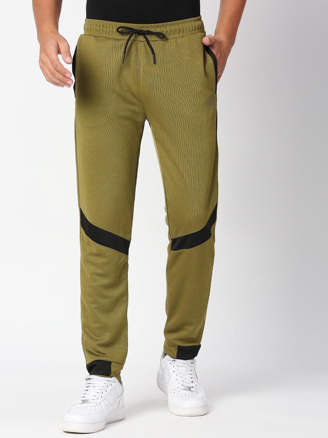 

FiTZ Men Olive Green & Black Colorblocked Slim-Fit Joggers