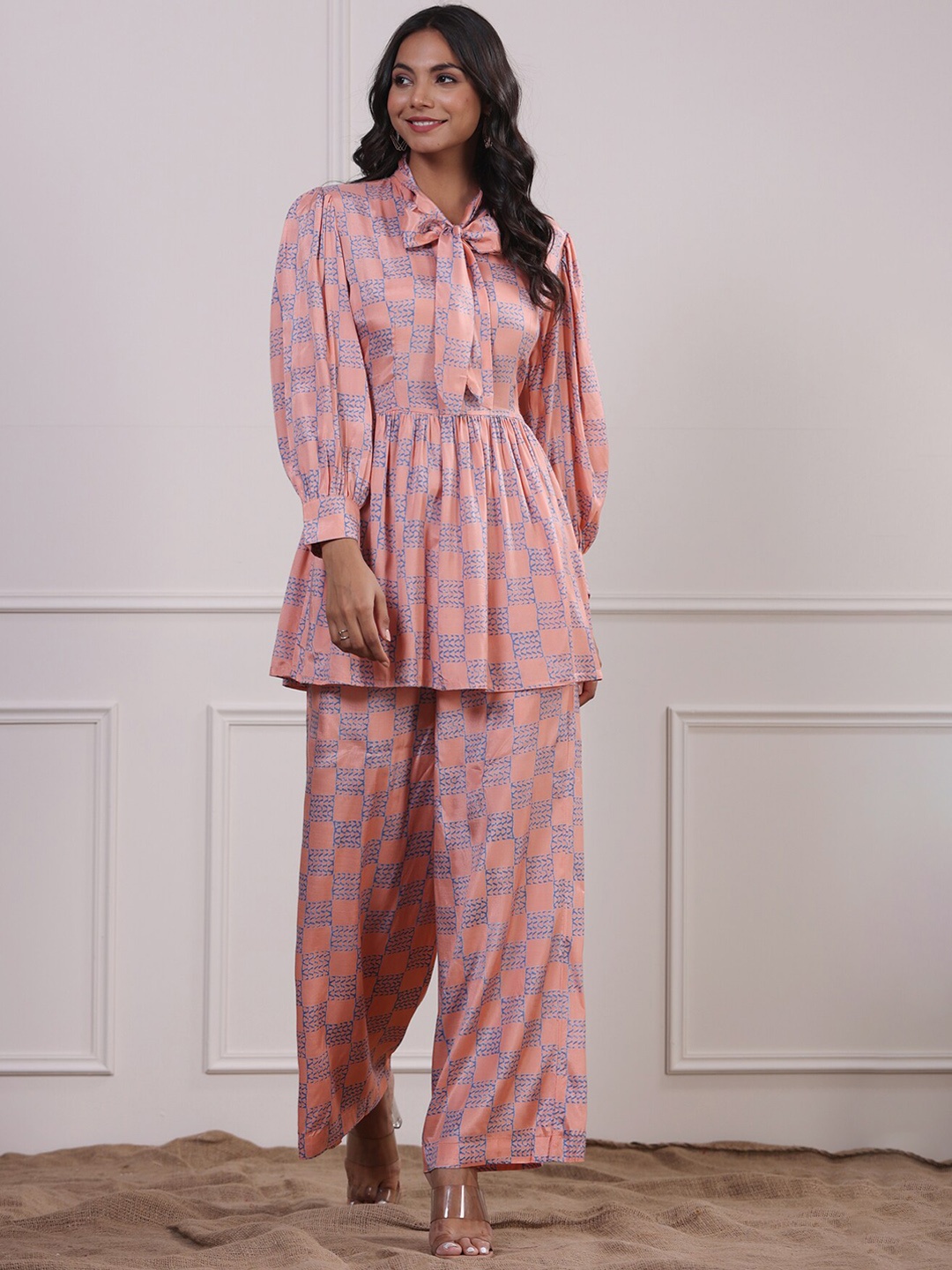 

JISORA Women Pink & Blue Printed Co-Ords