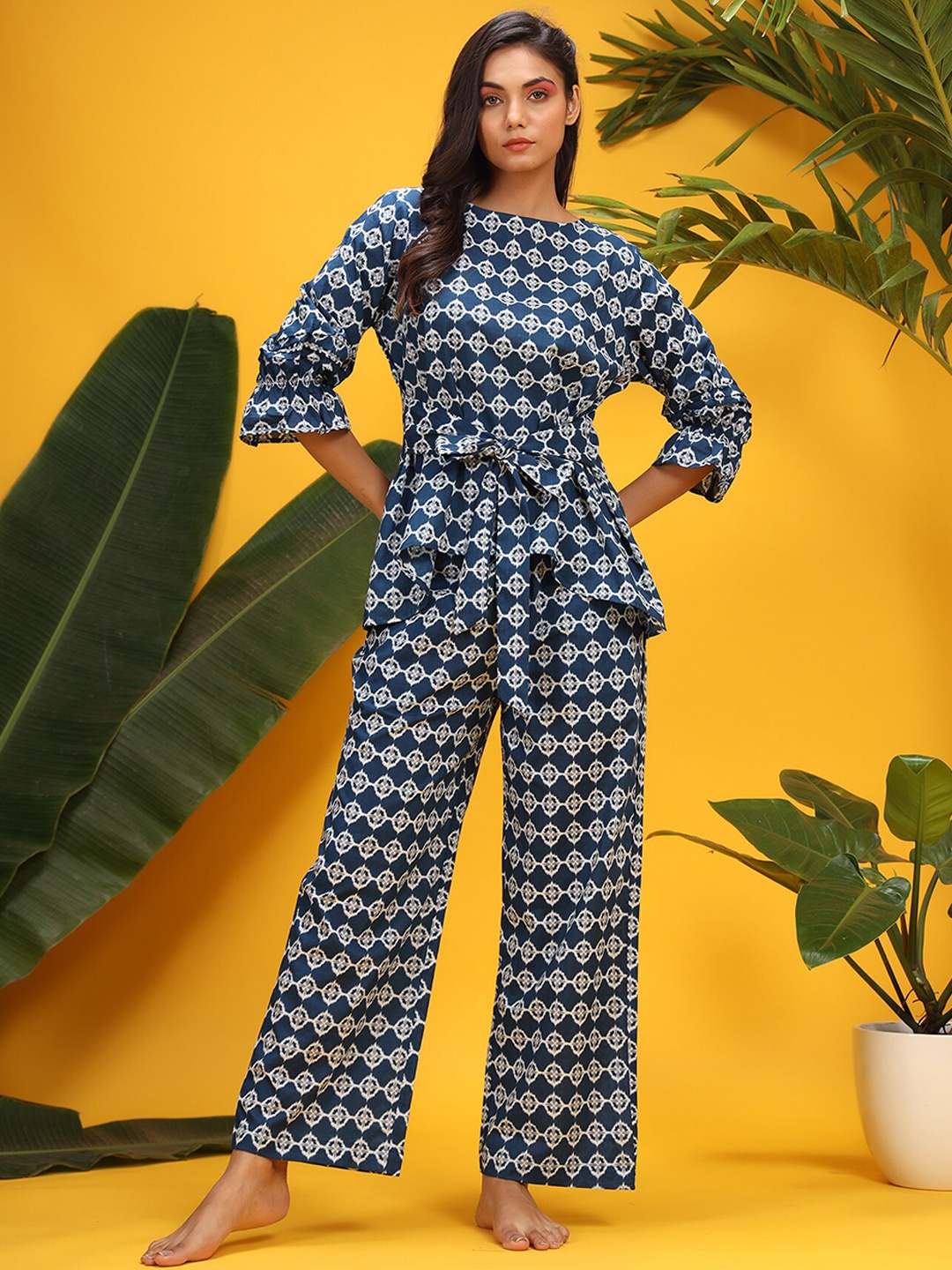 

JISORA Women Blue & White Printed Pure Organic Cotton Co-Ords