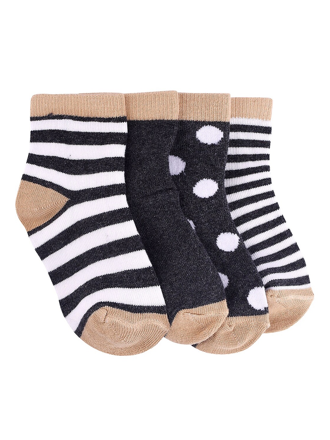 

FOOTPRINT 4 Pairs Infant Kids Patterned Ankle-Length Organic Cotton Socks, Black