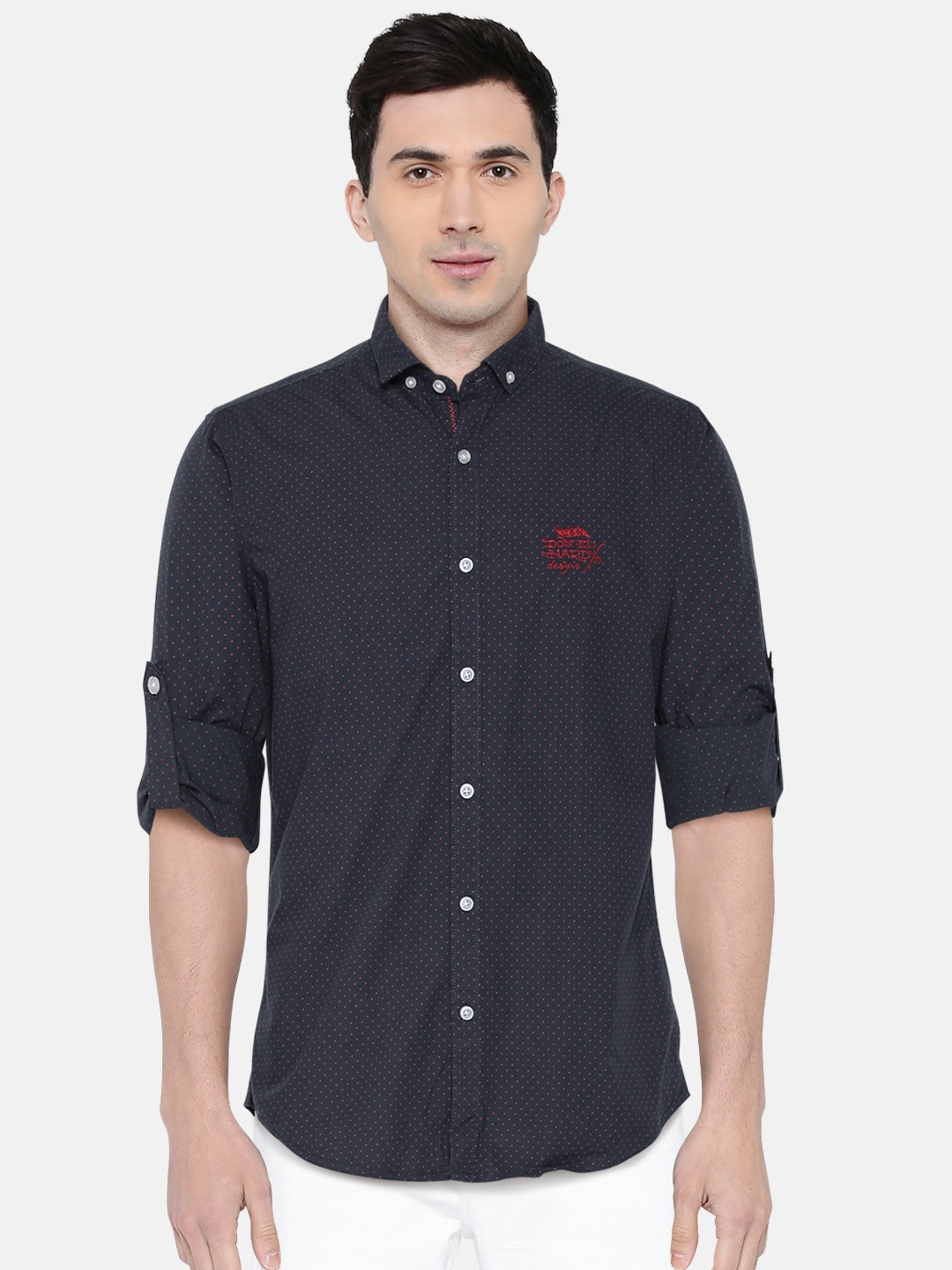 

Ed Hardy Men Navy Printed Casual Shirt, Navy blue