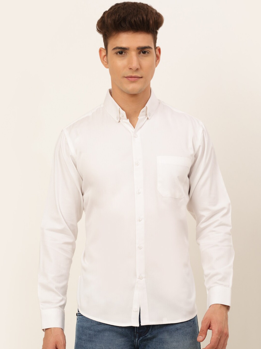 

JAINISH Men White Classic Pure Cotton Casual Shirt