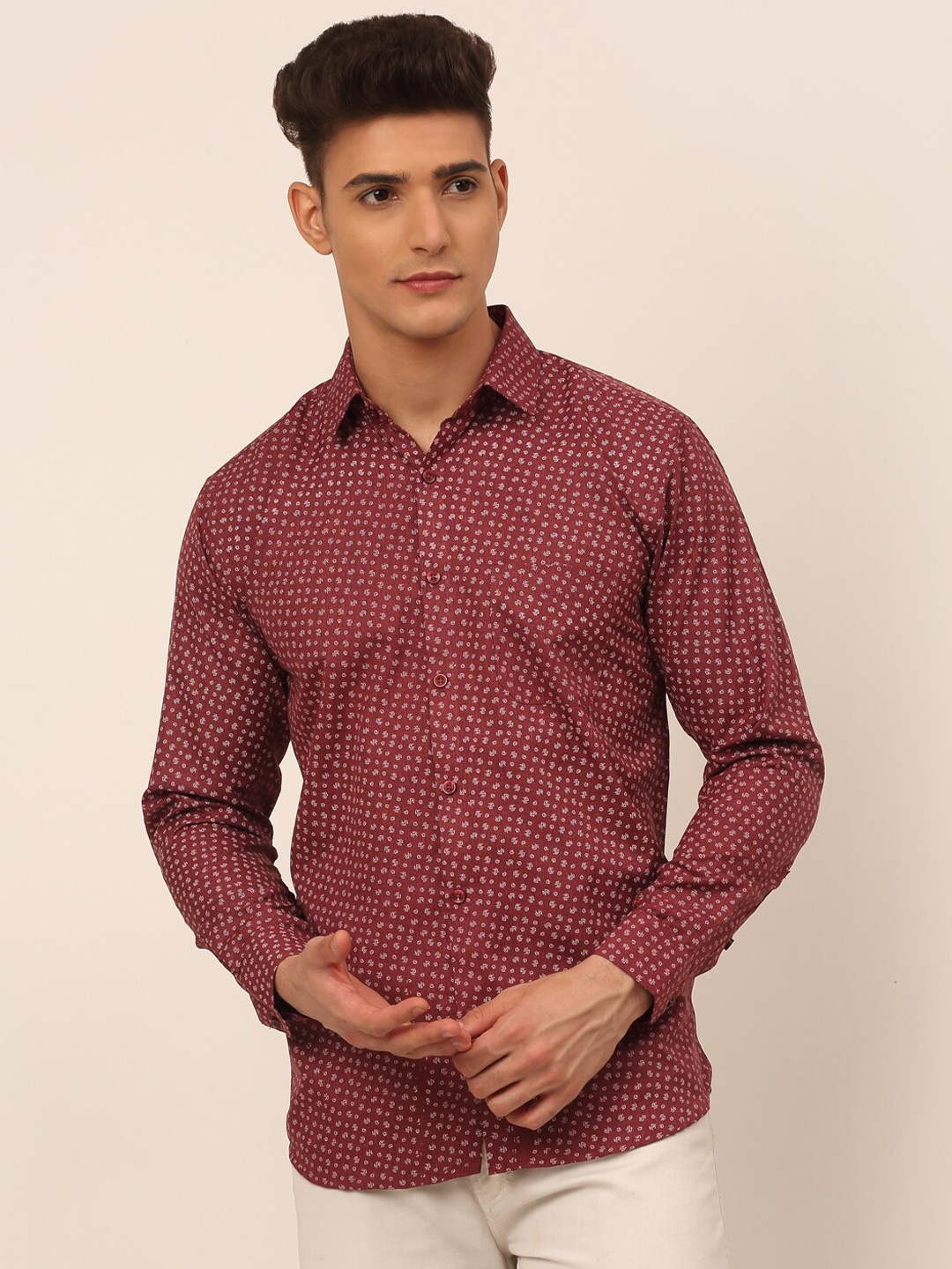 

JAINISH Men Maroon Classic Pure Cotton Printed Casual Shirt