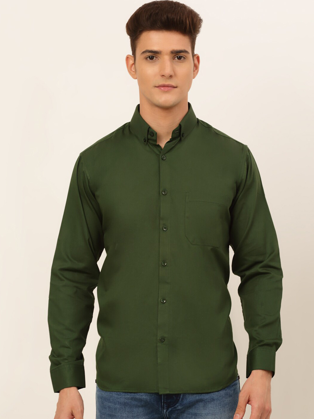 

JAINISH Men Green Classic Pure Cotton Printed Casual Shirt, Olive