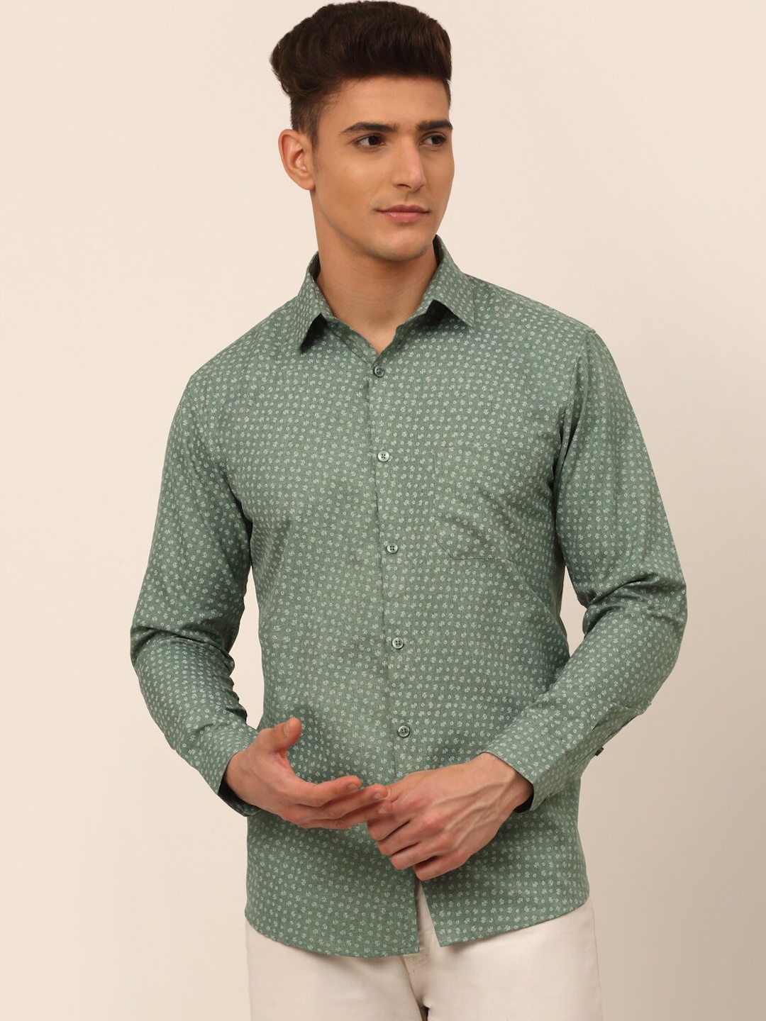 

JAINISH Men Classic Pure Cotton Printed Casual Shirt, Green