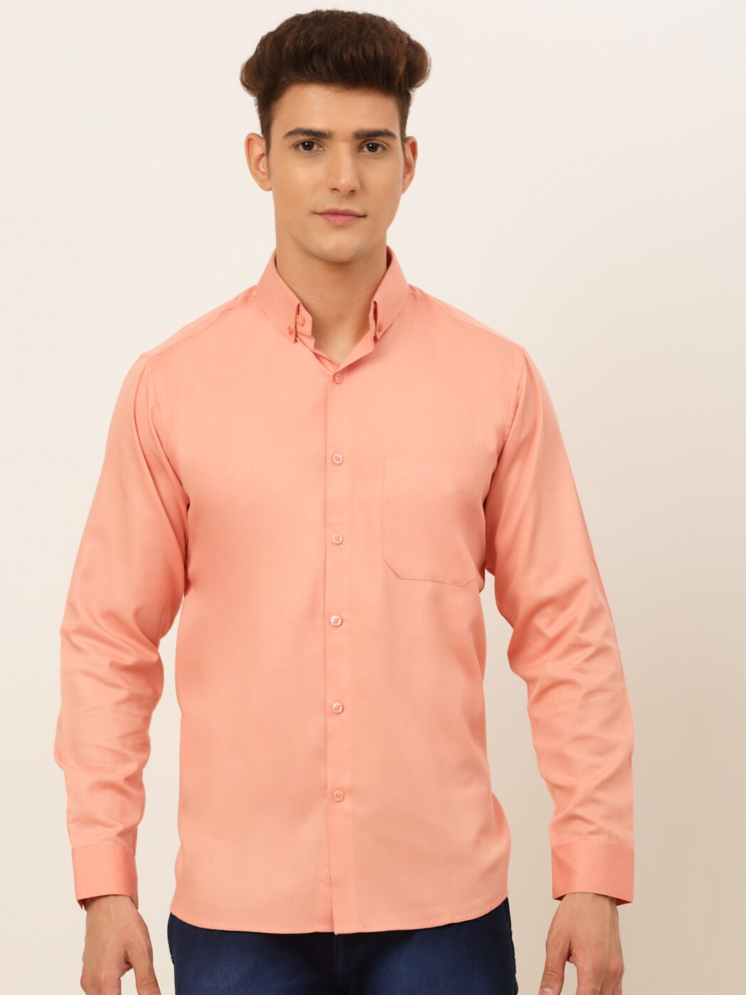 

JAINISH Men Peach-Coloured Pure Cotton Classic Casual Shirt