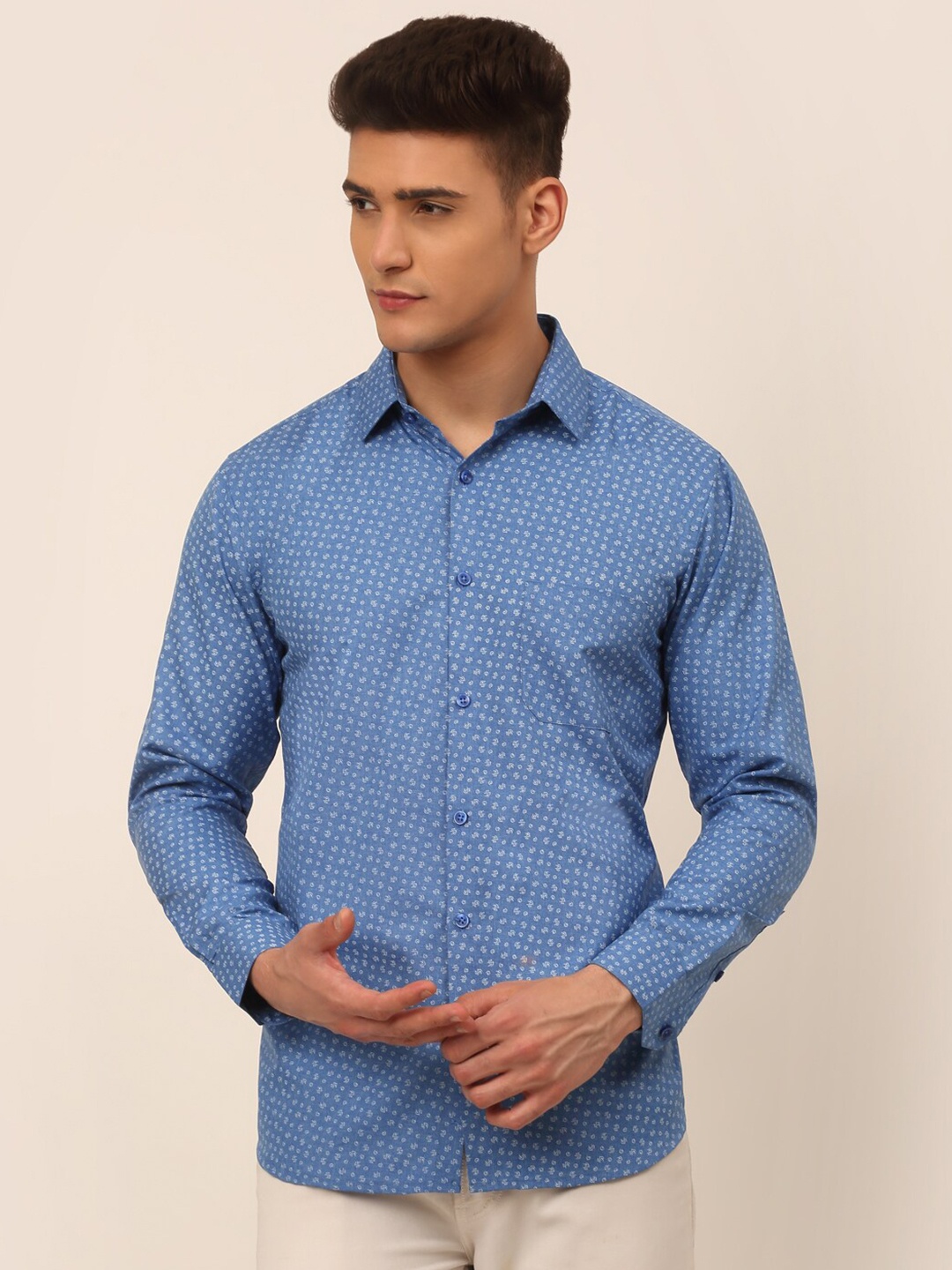 

JAINISH Men Blue Classic Printed Pure Cotton Casual Shirt