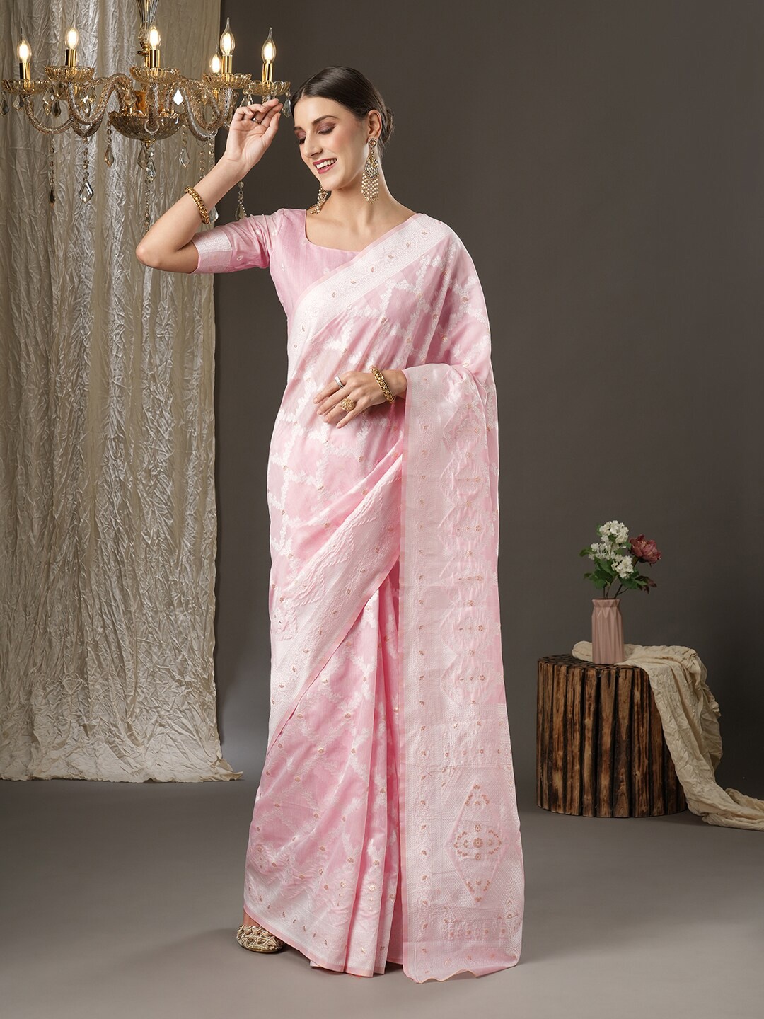 

Saree mall Pink Woven Design Silk Cotton Banarasi Sarees