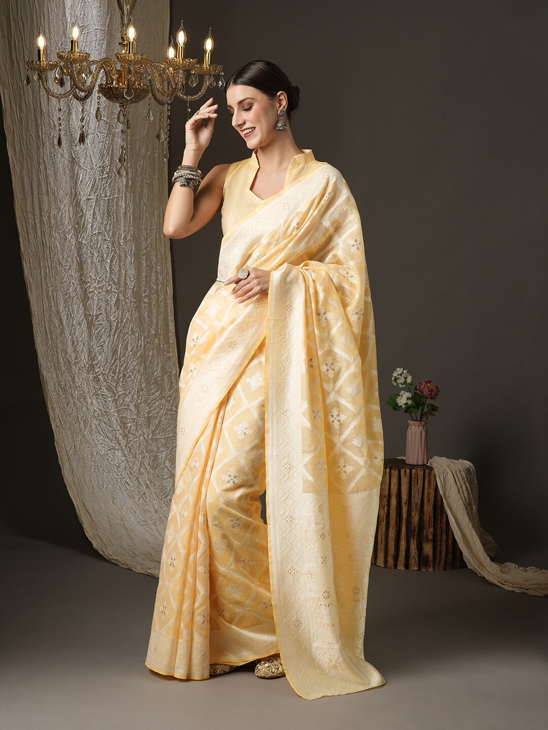 

Saree mall Yellow Woven Design Silk Cotton Banarasi Sarees