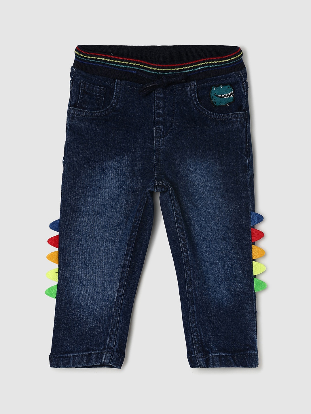 

max Boys Regular Fit Light Fade Embroidered Cotton Jeans, Blue