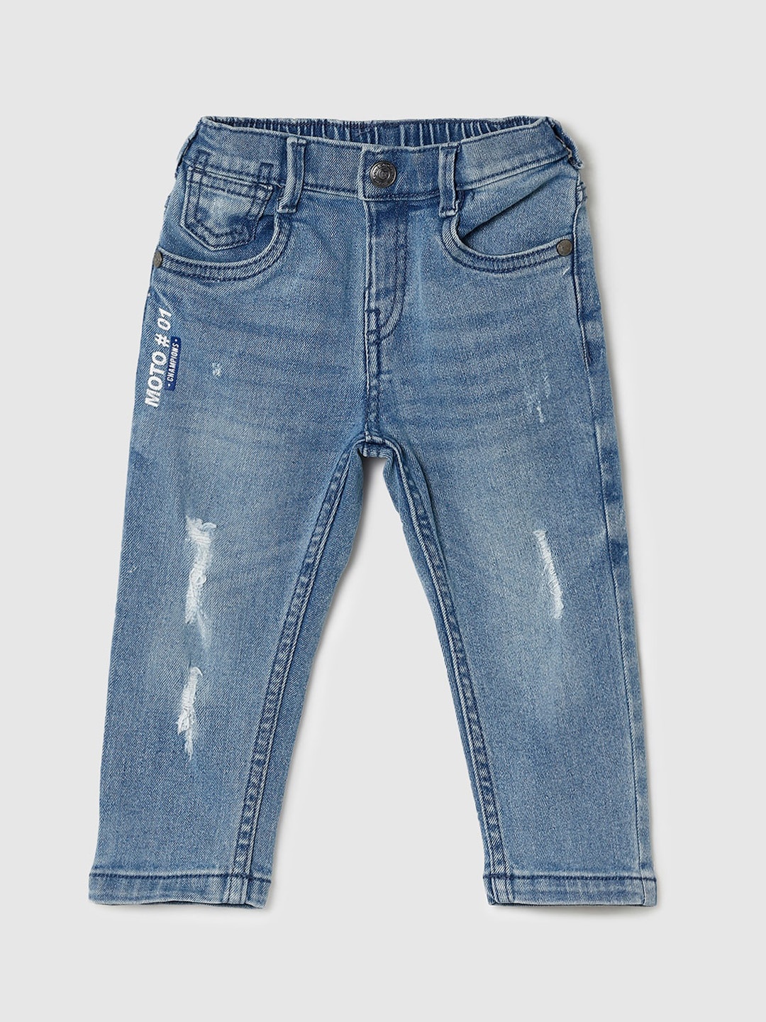 

max Boys Regular Fit Low Distress Light Fade Cotton Jeans, Blue