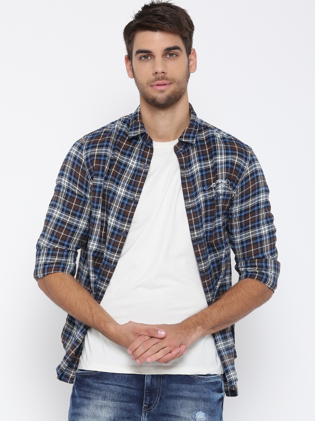

Ed Hardy Men Brown & Blue Checked Casual Shirt