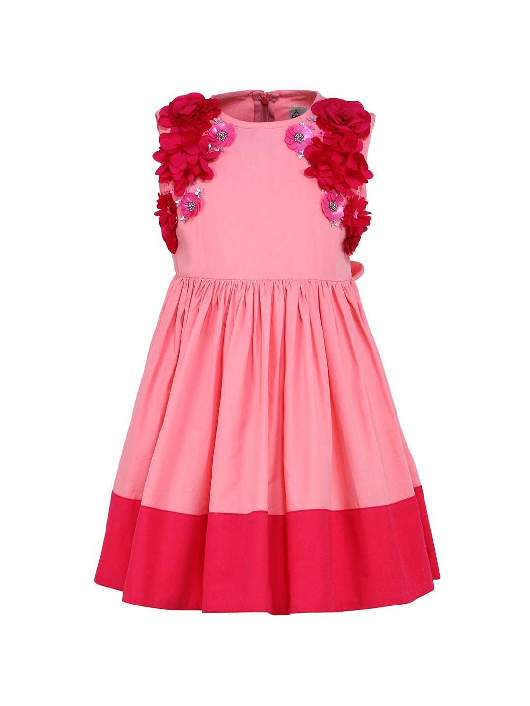 

A Little Fable Girls Peach & Red Fit And Flare Dress