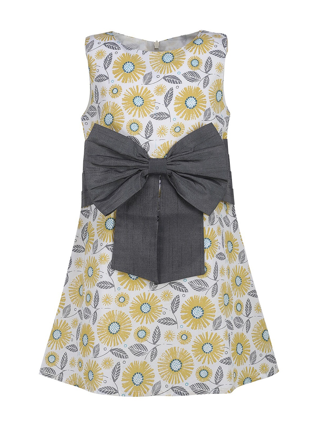 

A Little Fable Girls White & Grey Floral A-Line Dress
