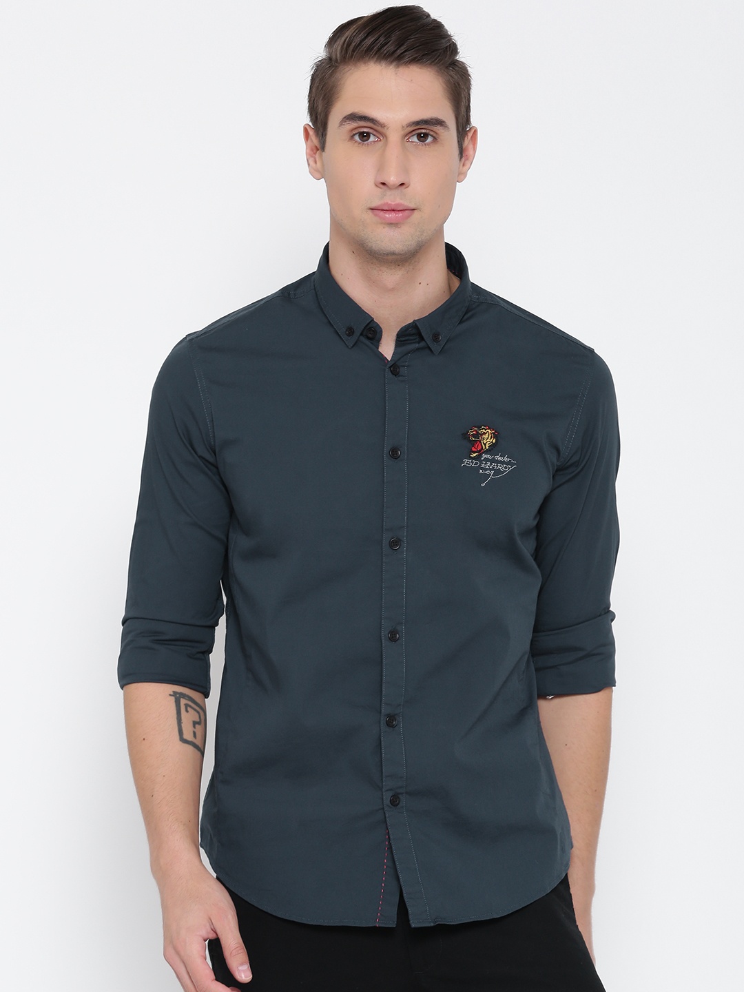 

Ed Hardy Men Navy Solid Casual Shirt, Navy blue
