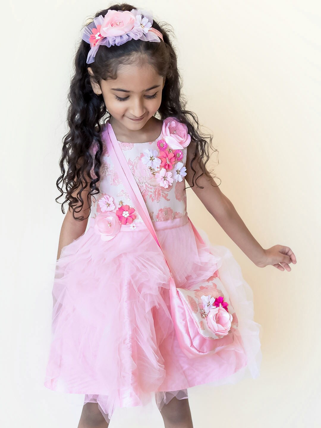 

A Little Fable Girls Pink Floral Fit And Flare Dress