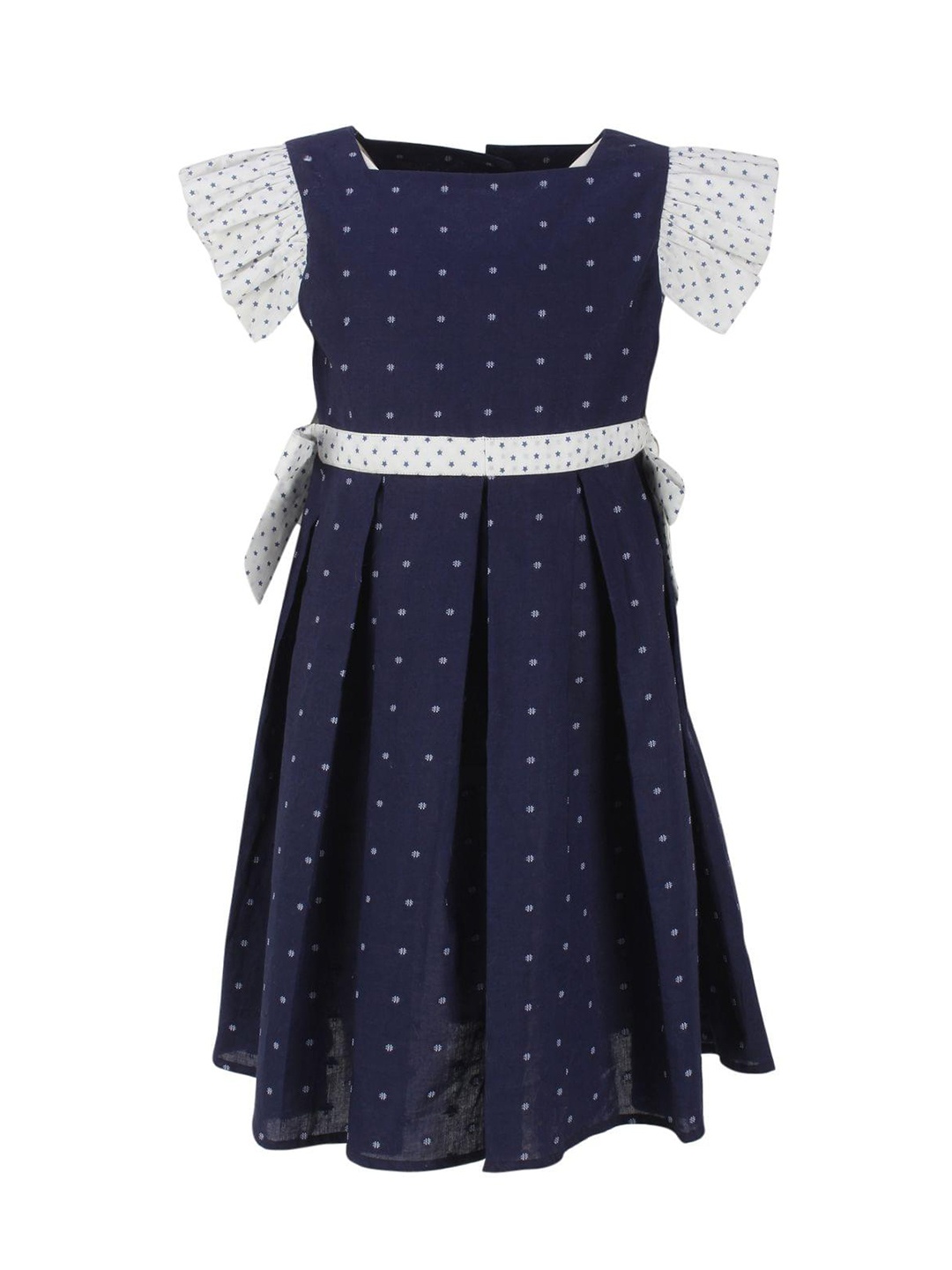 

A Little Fable Girls Navy Blue & White Fit And Flare Dress