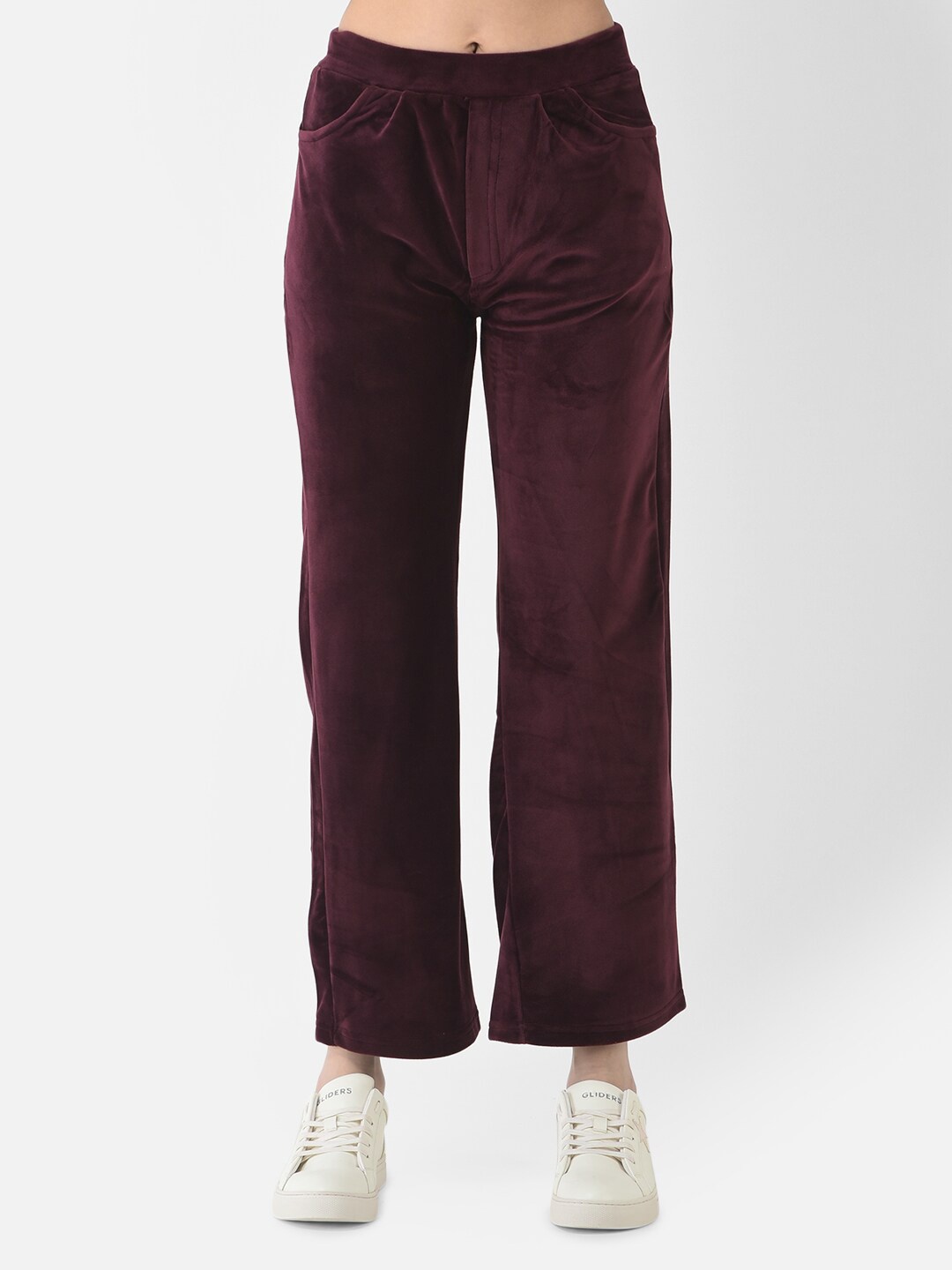 

FNOCKS Women Burgundy Velvet Solid Palazzos