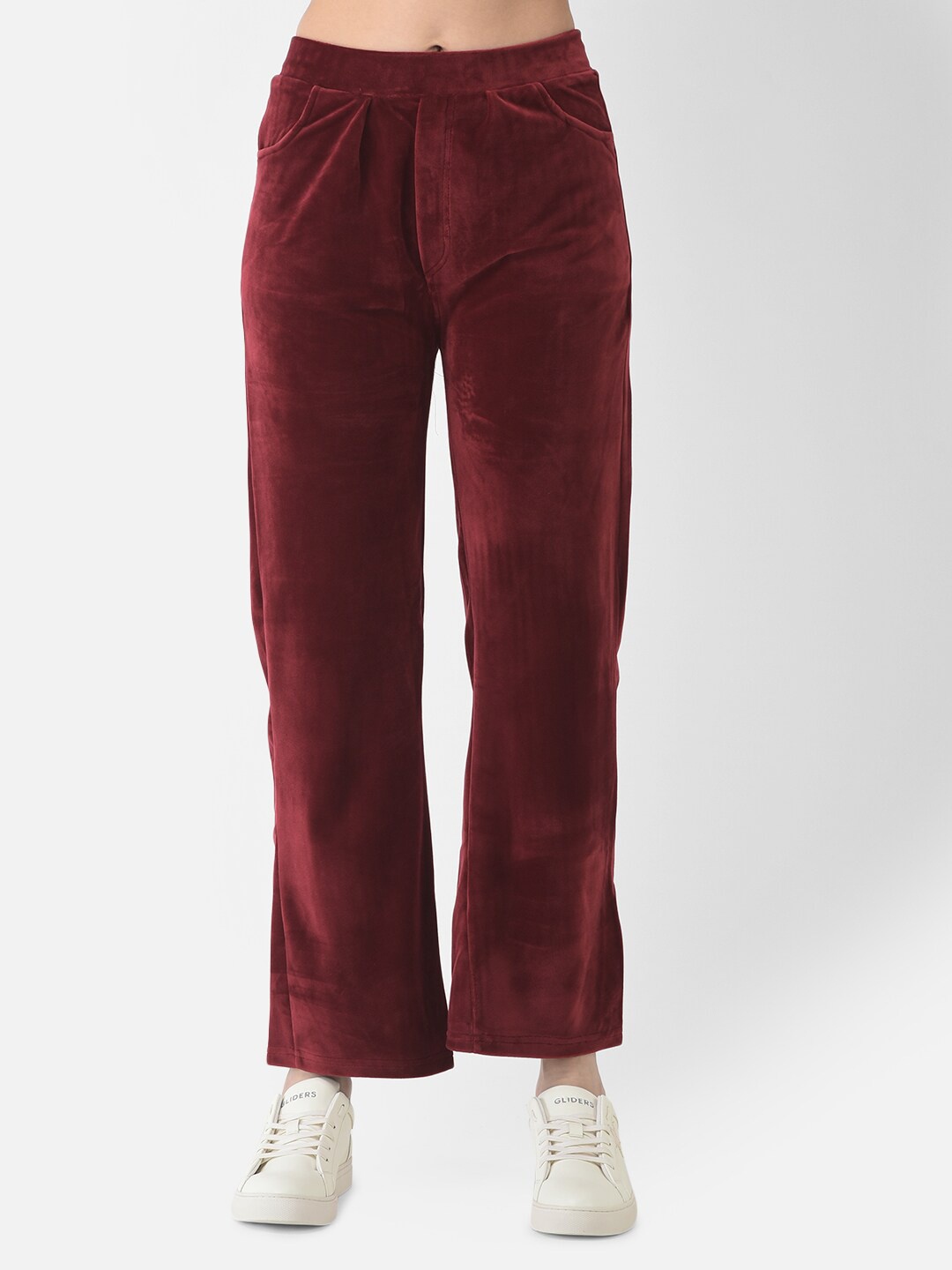 

FNOCKS Women Maroon Velvet Solid Palazzos