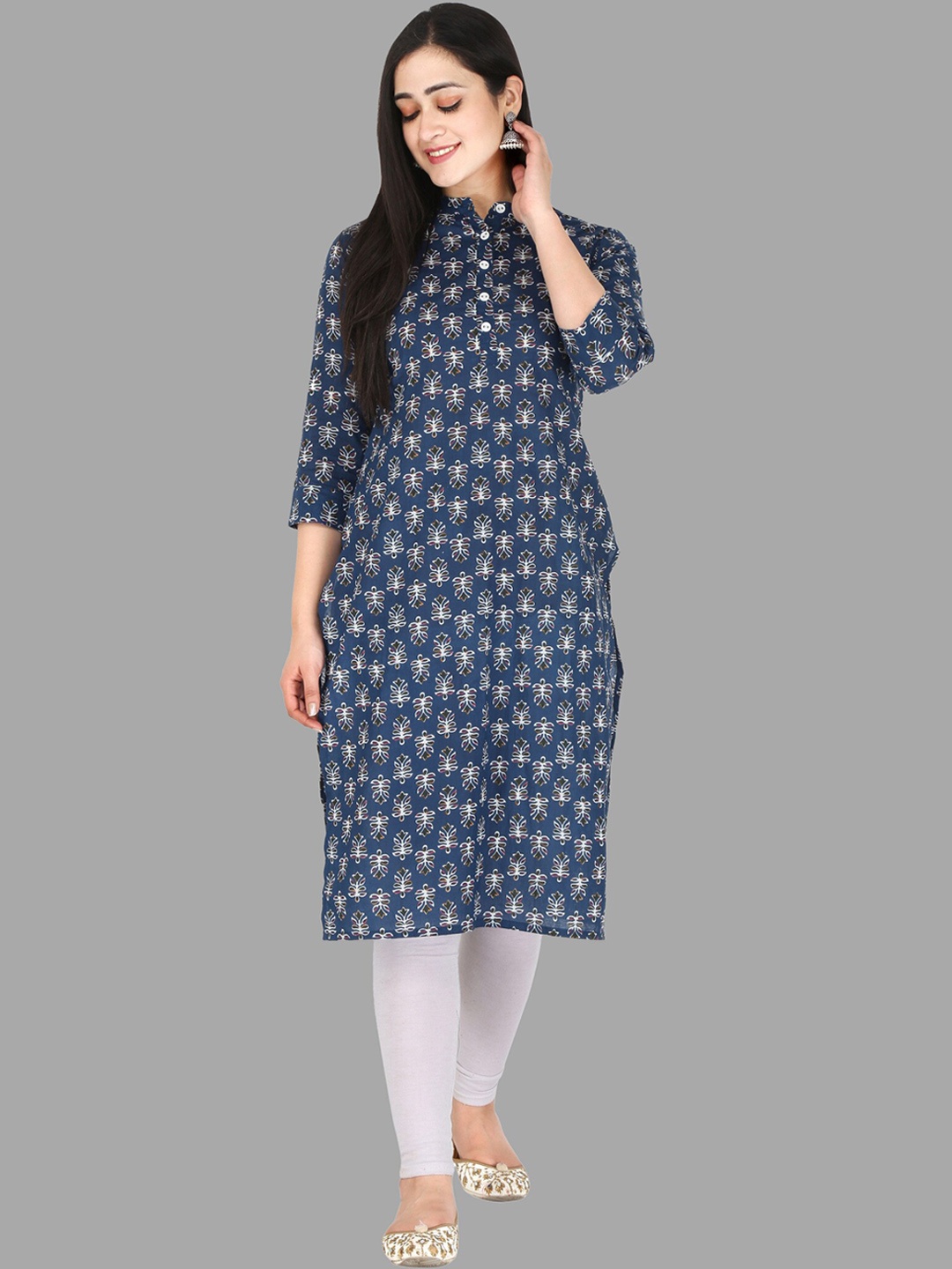 

KANNAHI Women Ethnic Motifs Printed Cotton Straight Kurta, Blue