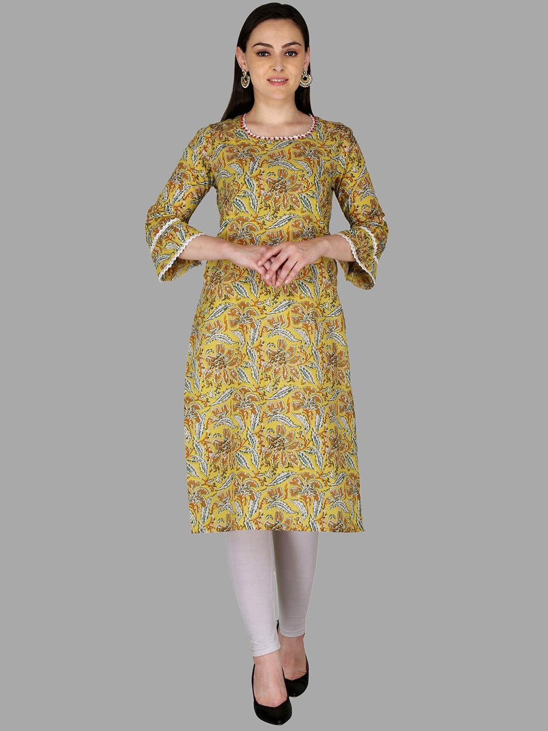 

KANNAHI Floral Printed Cotton Kurta, Yellow