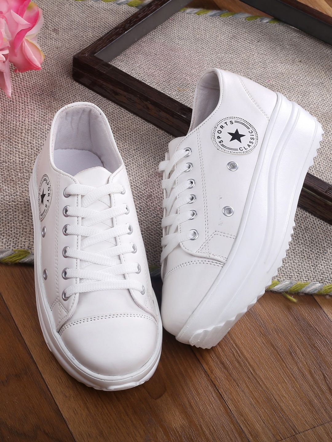 

BOOTCO Women White Solid Lace-Ups Sneakers