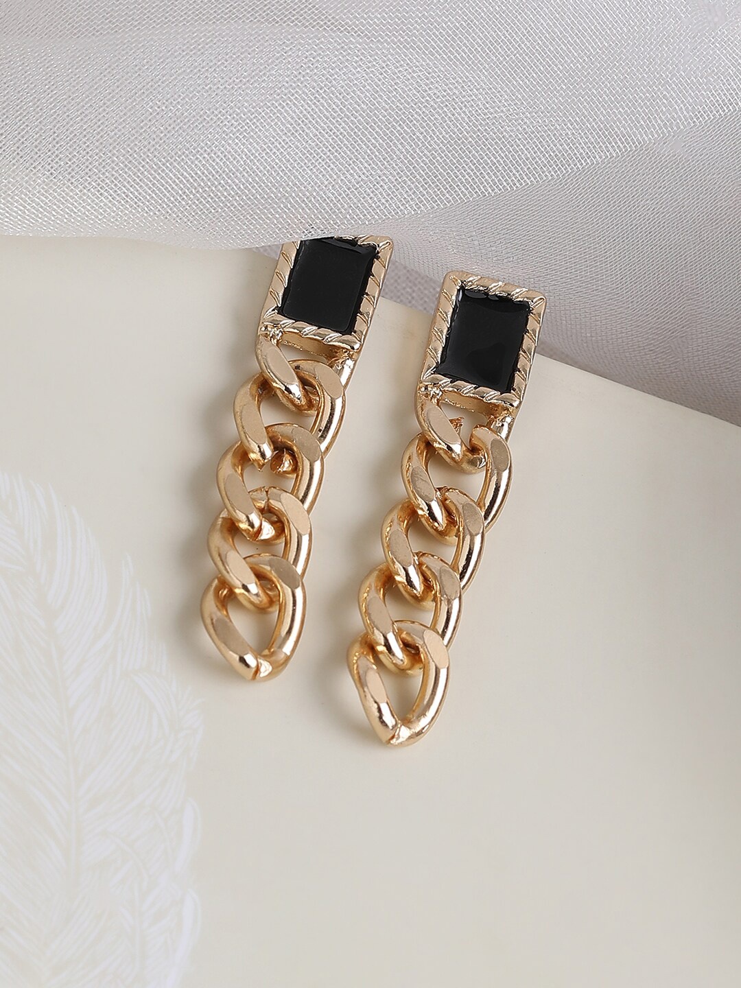 

SOHI Gold-Toned & Black Contemporary Gold-Plated Drop Earrings