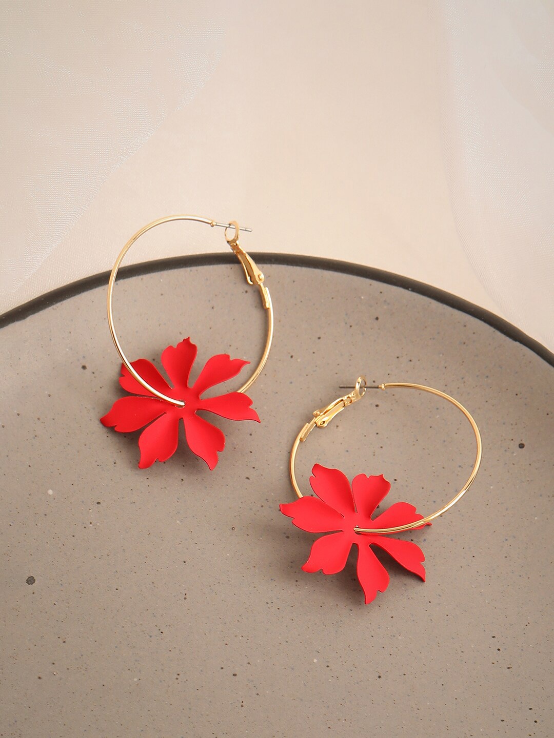 

SOHI Red Contemporary Gold-Plated Hoop Earrings
