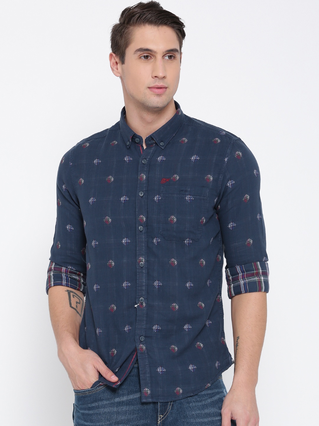 

Ed Hardy Men Navy Blue Self-Design Casual Shirt