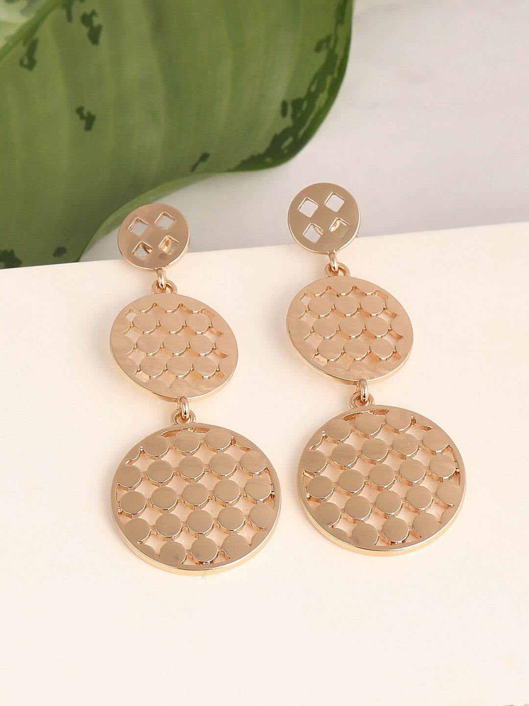 

SOHI Gold-Toned Contemporary Drop Earrings