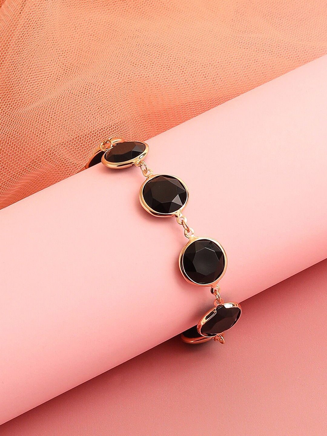 

SOHI Women Gold-Toned & Black Stone Studded Gold-Plated Wraparound Bracelet