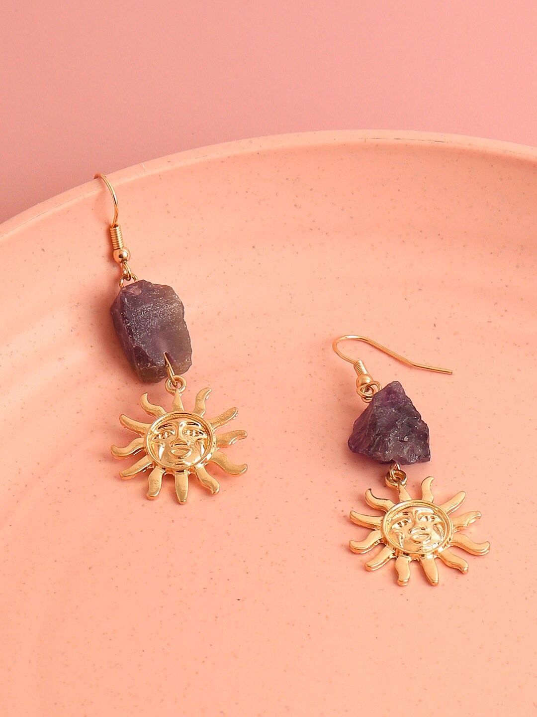 

SOHI Purple Gold Plated Contemporary Drop Earrings