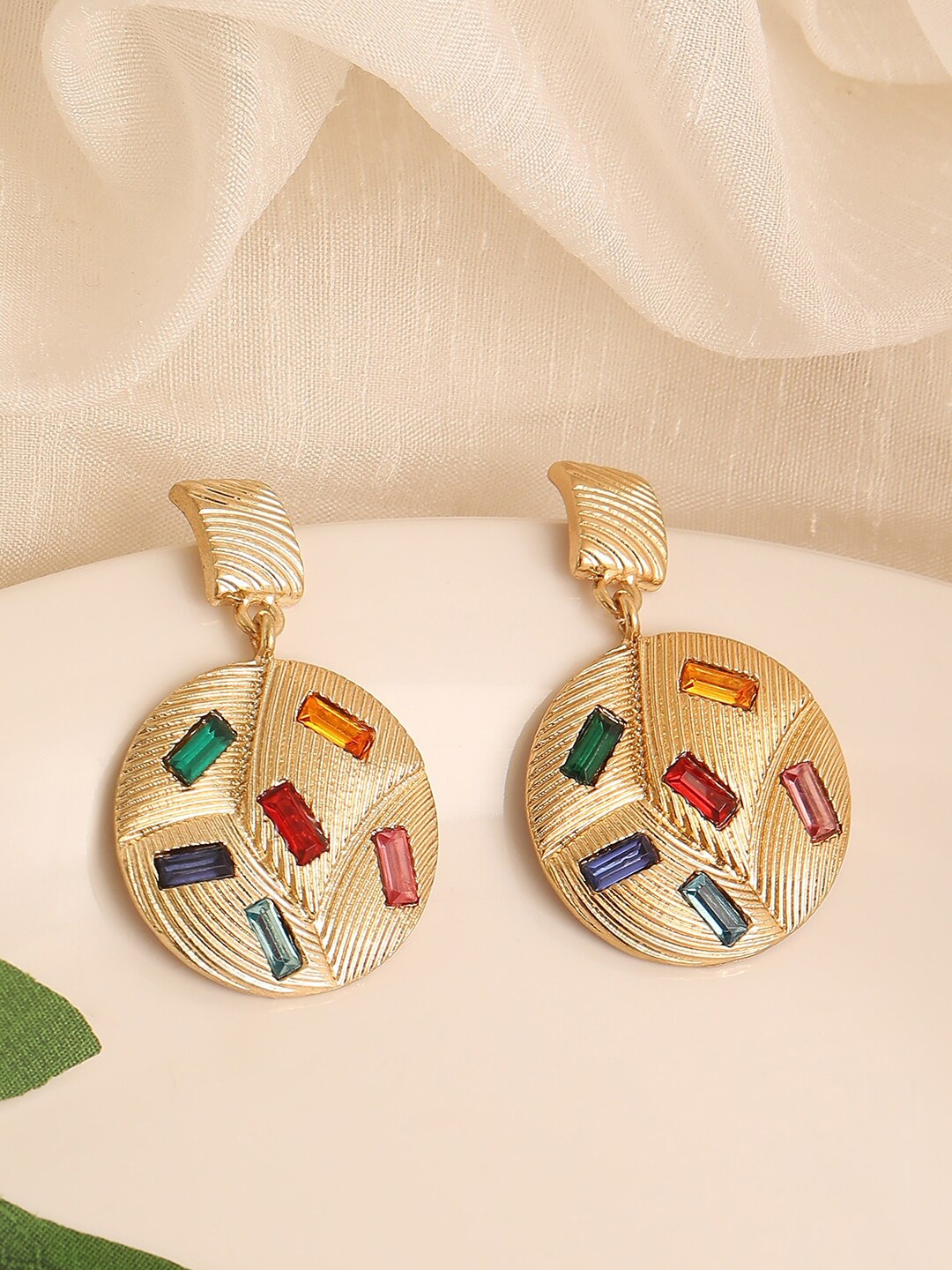 

SOHI Gold-Toned & Red Gold Plated Contemporary Drop Earrings