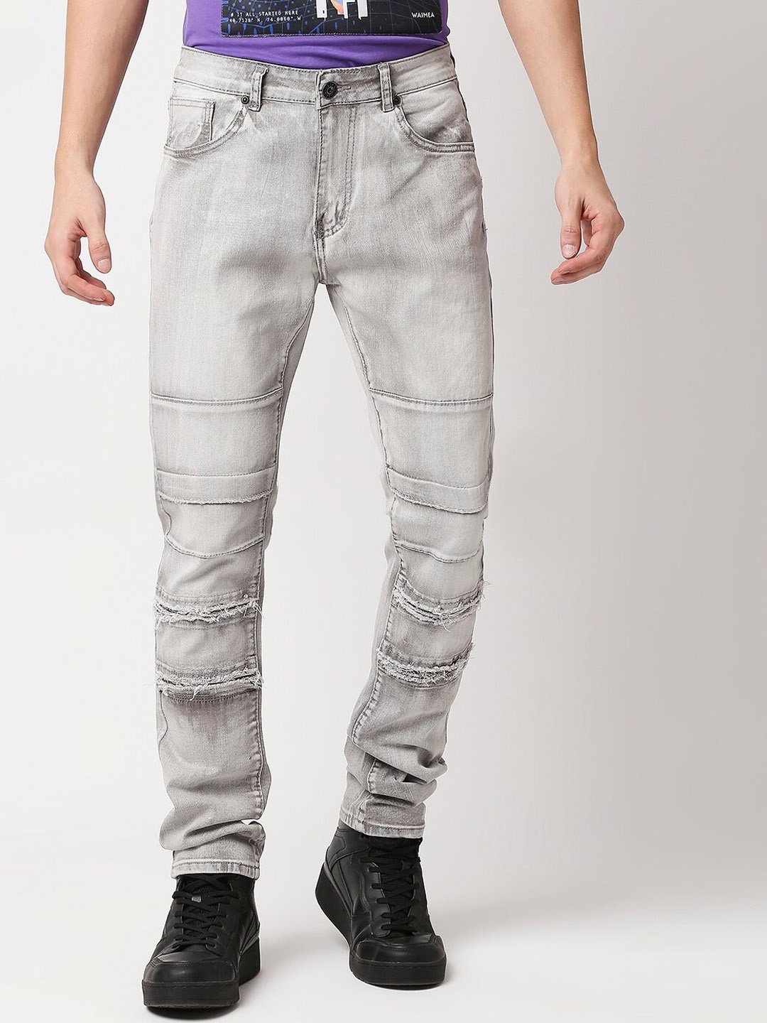 

WAIMEA Men Grey Skinny Fit Mildly Distressed Heavy Fade Stretchable Jeans
