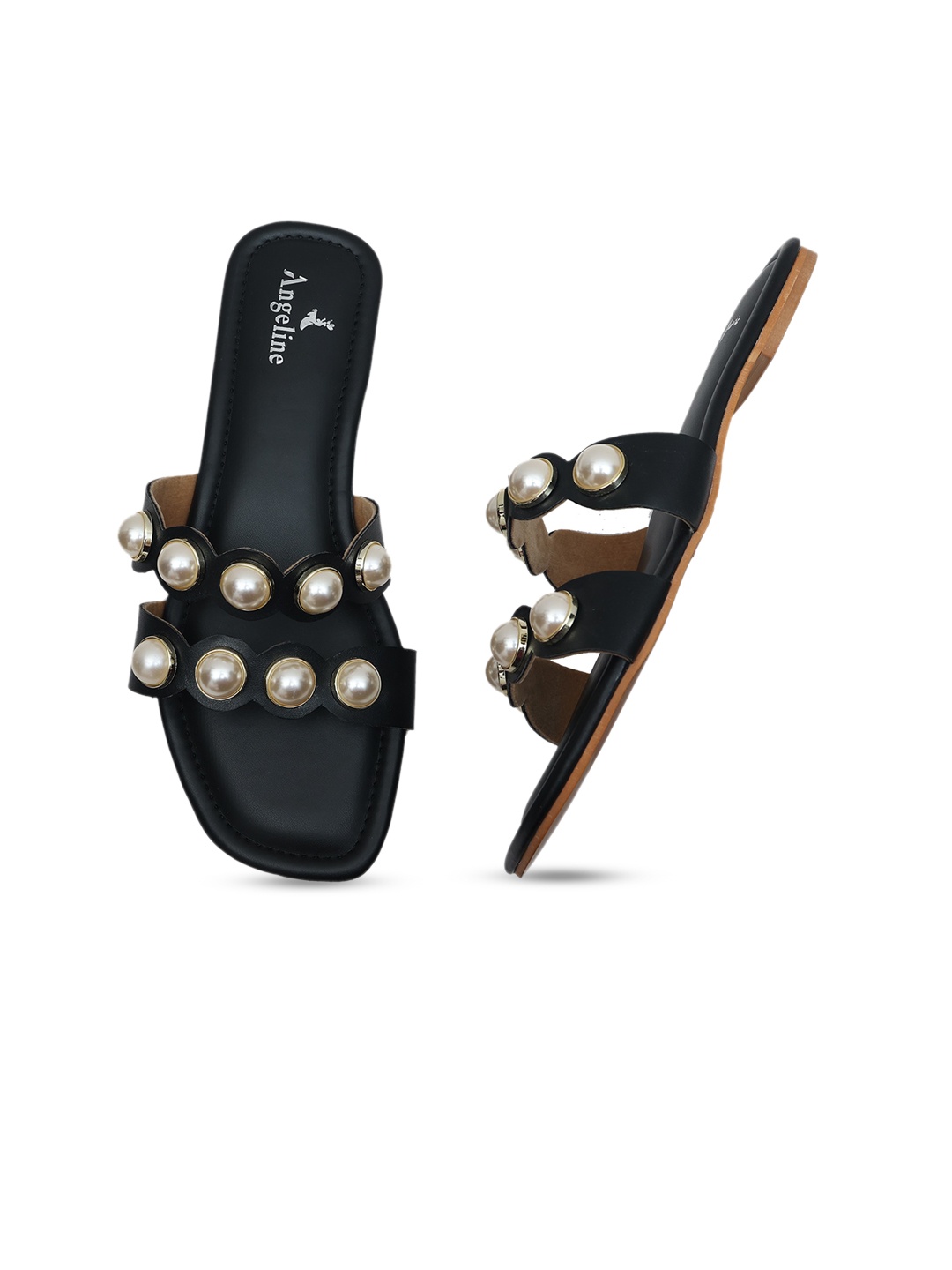 

Angeline Women Black Embellished Open Toe Flats