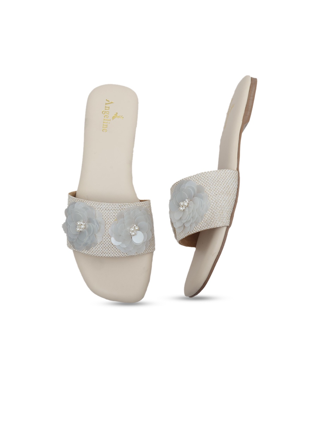 

Angeline Women Beige Embellished Open Toe Flats