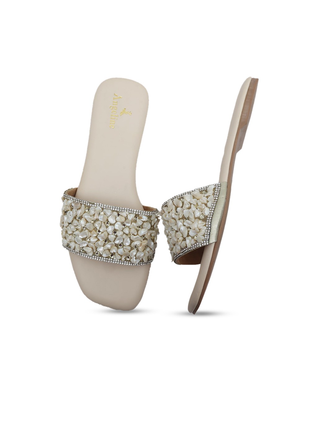 

Angeline Women Beige Embellished Open Toe Flats