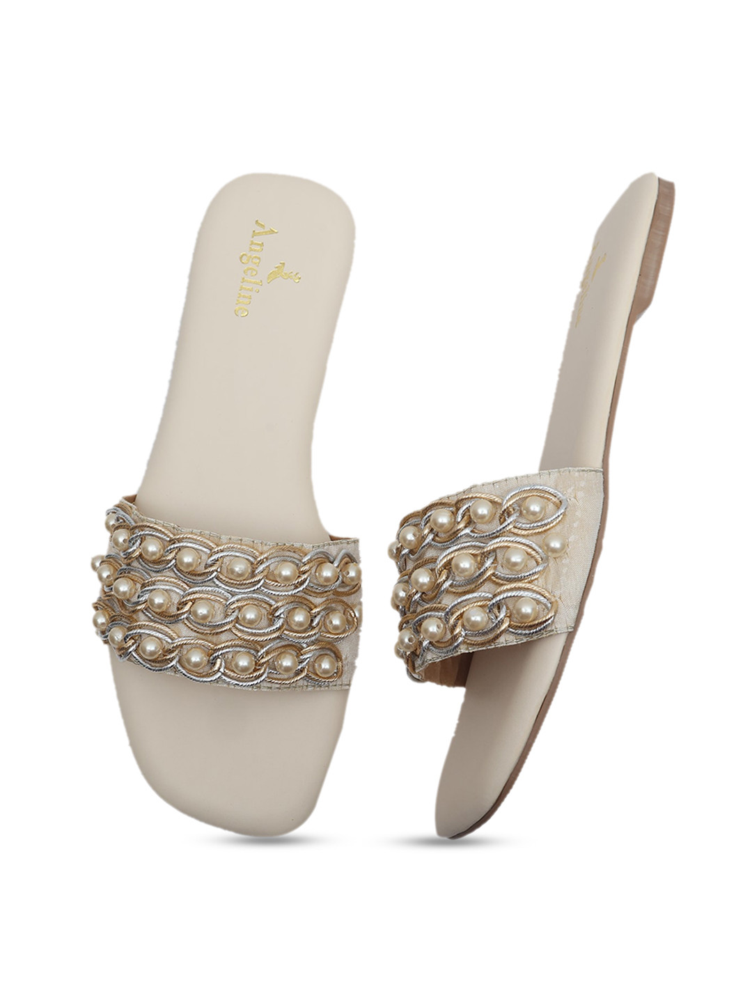

Angeline Women Beige Embellished Open Toe Flats